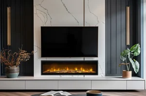 Modern media wall design with integrated TV and storage creating a clean focal point in a contemporary living room