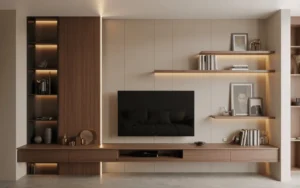 Media wall used as a visual anchor and focal point in modern interior design