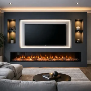 Minimalist media wall ideas for large open-plan homes in the UK.