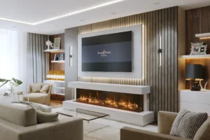 Modern 3D textured media wall design for a luxury corporate gala event in 2026.