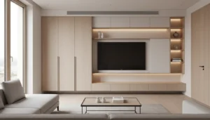 Small living room media wall ideas for compact spaces with smart storage and minimalist design.