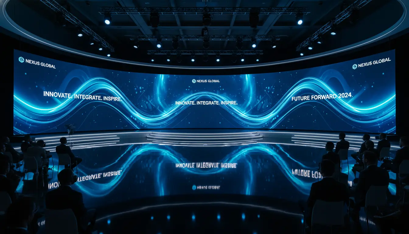 Curved LED digital media wall for corporate branding and event engagement