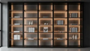 Industrial style simple media wall designs with open shelving